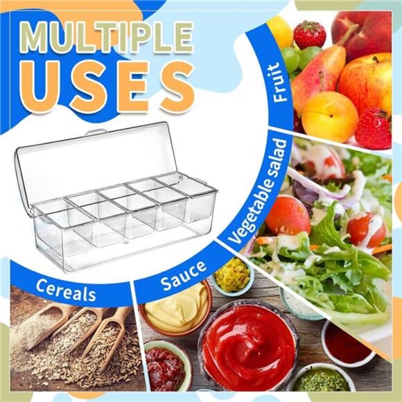 Large Ice Chilled Condiment Caddy Bar Serving Tray Removable Compartments Party - Picture 4 of 6